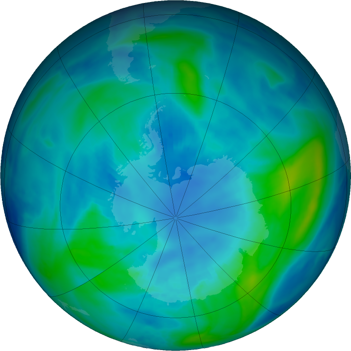 Antarctic ozone map for 15 April 2019